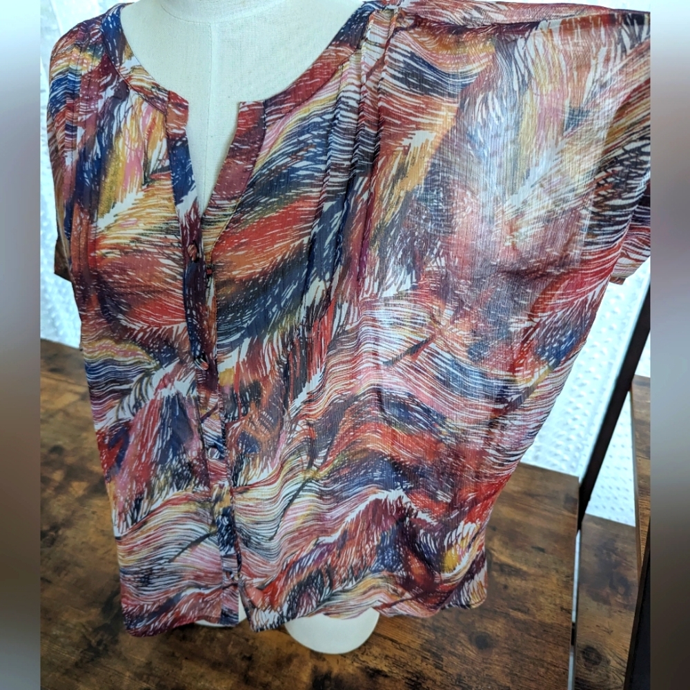 Liz Claiborne Feather Print Chiffon Blouse